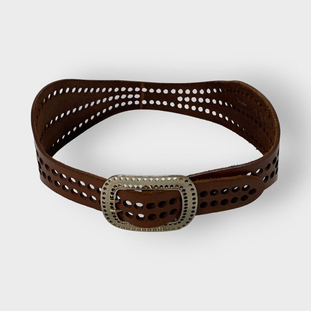 Guruglieri Womens Leather Waist Belt | S | Brown | Double Prong | Made in Italy